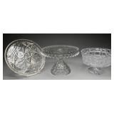 Cut Glass Pedestal Cake Plate, Plate & Bowl
