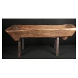 Primitive Hand-Hewn Wood Trough Table, Iron Stand