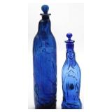 Cobalt Mexican Glass Madonna Holy Water Decanters