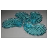 Hazel Atlas Capri Shell Blue Glass Snack Sets, (7)