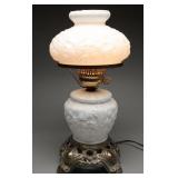 Fenton Poppy Milk Glass Parlor Lamp, 17.5"