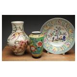 Porcelain Dish & 2 Vases incl Zsolnay, Japan