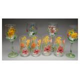 Hand-Painted Wine Glasses & Libbey Tumblers, (8)