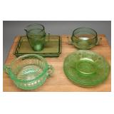 Uranium Green Depression Glass Creamer, Sugar, (8)