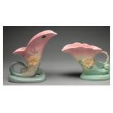 Hull Magnolia & Water Lily Cornucopia Vases, Pair