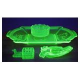 Uranium Glass Tray, Compote, Hand, Trinket, (4)
