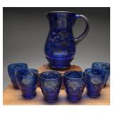 Italian Cobalt Blue Silver Overlay Glass Water Set