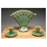 Weller Ardsley Pottery Cattail Vase & Holders, (3)
