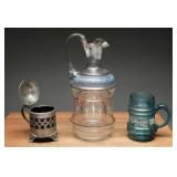 Enameled Glass Pitcher, Cobalt Mustard & Teal Mug