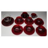 Anchor Hocking Ruby Red Glass Teacups Saucers, 18