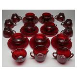 Ruby Glass Teacups Saucers Creamer & Sugar, (23)