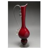 Italian Mid-Century Cased Crimson Art Glass Ewer