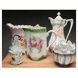 Hand-Painted Porcelain Pitchers & Dish (5)