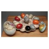 Vtg CA Pottery Egg Plate & Marble Egg Collection