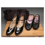 Vintage Black Leather Footwear & Silk Muff Lot