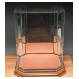 Hexagonal Glass & Wood Mirrored Display Case