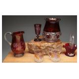 Ruby Flashed Glass Group & Gold Grape Creamer Set