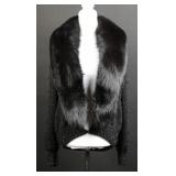 Black Glass-Beaded Cardigan w/ Fox Fur Collar