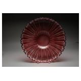 Large Ruby Flashed Ribbed Glass Centerpiece Bowl