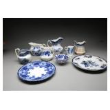 Antique Flow Blue & Blue Transferware, (9)