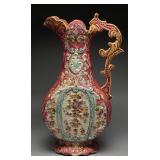 Victorian Pink Majolica Ewer Pitcher