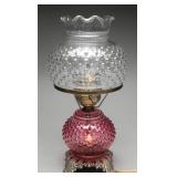 Fenton Hobnail Cranberry & Clear Hurricane Lamp