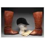 Equestrian Leather Riding Boots, Helmet, & Gloves