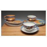 Japanese Lusterware Snack Trays & Teacups, (10)