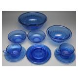 Hazel Atlas Aurora & Cobalt Bowls, Teacup, Saucer
