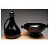 Depression Glass Black Compote & Ceramic Music Jug