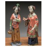 Chinese Wucai Glazed Ceramic Women Figures, (2)