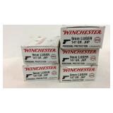 Five Boxes of 50 Winchester 9mm Luger Personal
