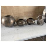 Metal vase/bowls & stone ware water jug