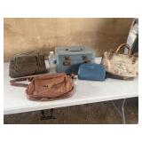 5 hand bags (2 leather bags, tool bag, & more)