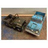 2 Vintage Vehicles Tonka Army Jeep Buddy L  Blue
