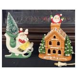 2 Vtg Christmas Ceramics Lefton Lighted and Sleigh