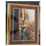2 framed Western Themed pictures & Wooden lamp