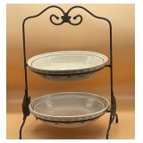 Longaberger 2 Tier Wrought Iron Pie Stand W/plates
