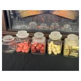 5 glass square vintage Candy container jars