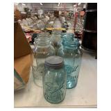 6 canning jars & 3 bird feeders