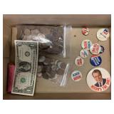 10 Nixon campaign pins, bag of wheat Pennieï¿½s,