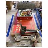 Lot of vintage skates, table tennis, grater, etc