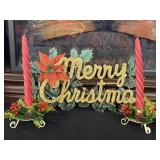 Vtg Christmas Glitter sign and candles