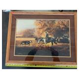 2 framed Western Themed pictures & Wooden lamp