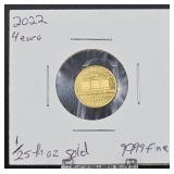 1/25th Oz. Fine Gold 2022 Philharmonic 4 Euro Coin