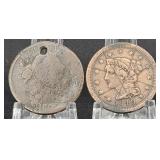 1802?draped Bust,1849 Braided Hair Large Cents(x2)