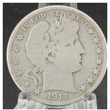 90% Silver 1911-D Barber Half Dollar