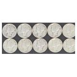 Mixed Dates Mercury Dimes(x10, 1936-1945)