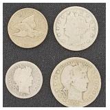 Flying Eagle Cent,"V" Nickel, Barber Dime/Quarter