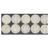 Mixed Dates Mercury Dimes(x10, 1941-1945)